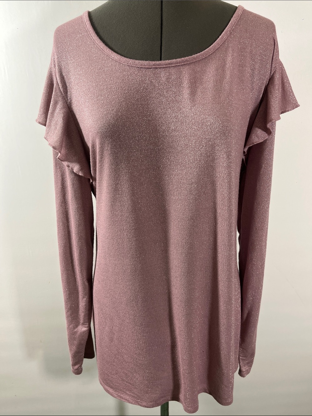 Lane Bryant Shimmery Dusty Rose Long-Sleeve Ruffle Top Size 18/20